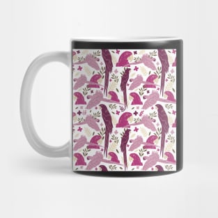 Ara Parrot Tropical Leaves Pink and Bordeaux Mug